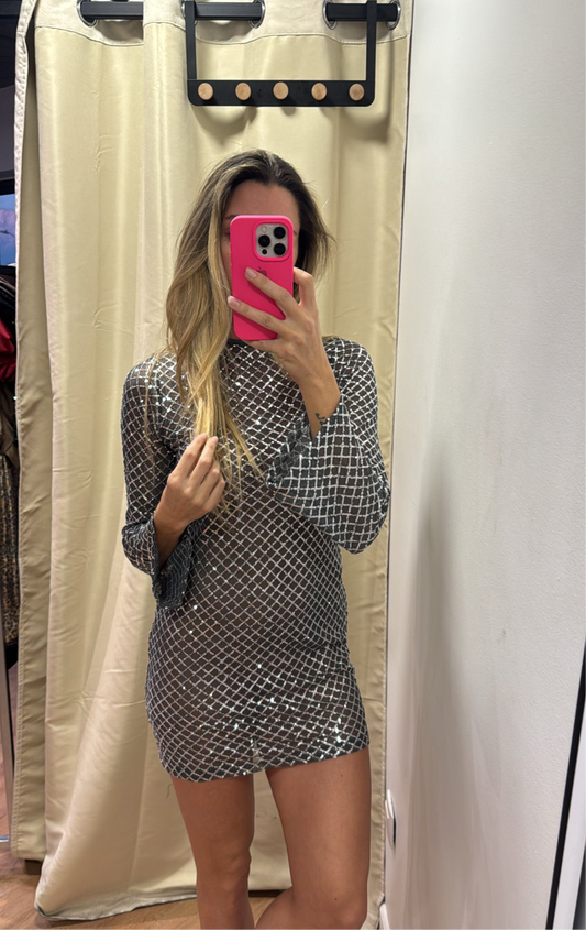 VESTIDO LENTEJUELAS GRIS